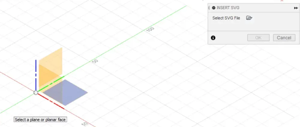 Screenshot of Fusion 360 software showing the 'Insert SVG' tool