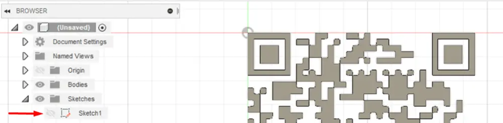 Screenshot of Fusion 360 software showing Sketch 1 within tree structure.