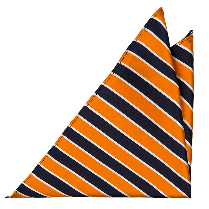 Bröstnäsduk i Siden - Ränder i marint, orange och vitt - Notch HAWK Bröstnäsduk i Siden - Ränder i marint, orange och vitt - Notch HAWK