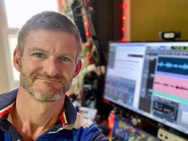 Voice Actor Mike Cooper in his home recording studio.