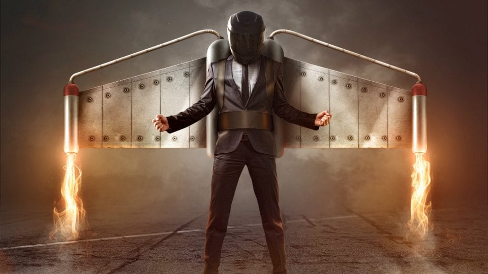Man with rocket wing to showcase business growth
