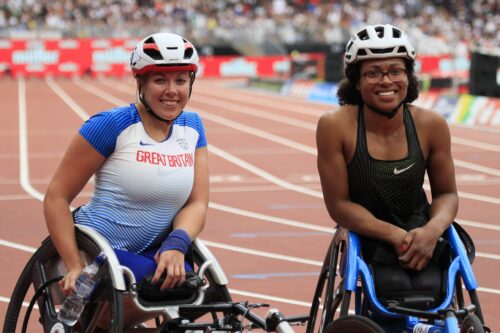 Hannah Cockroft and Kare Adenegan at the 2018 Anniversary Games. Photo: MV4R Photography.