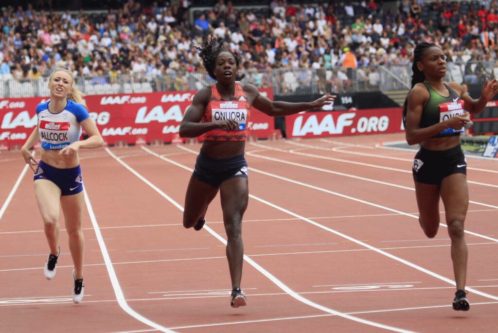 Amy Allcock and Anyika Onuora at the 2018 Anniversary Games. Photo: MV4R Photography.