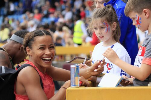 Jazmin Sawyers signs autographs at the 2018 Birmingham Diamond League. Photo: MV4R Photography.