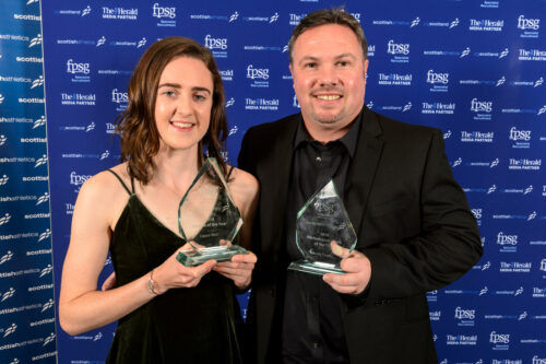 SCOTTISH ATHLETICS STORIES ONLY. Laura Muir and coach Andy Young at the Scottish Athletics Annual Awards. Photo: Bobby Gavin
