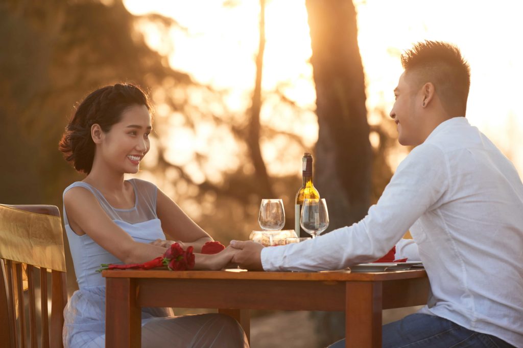 man and woman on a romantic date