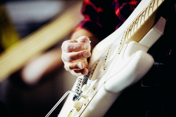 Musician playing electric guitar