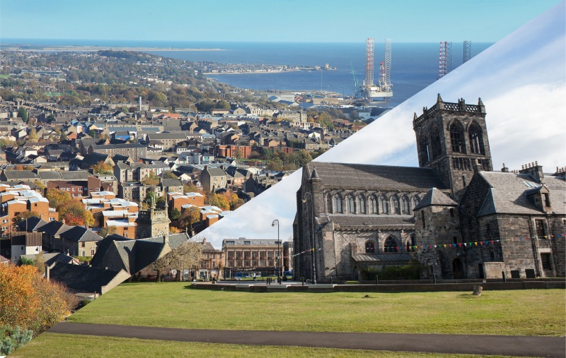 A picture split down the middle of Dundee and Paisley