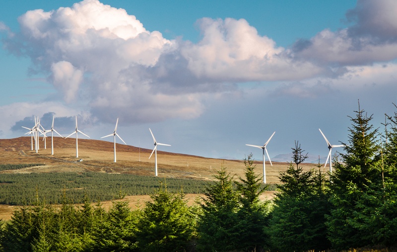 Wind turbines on a hillside