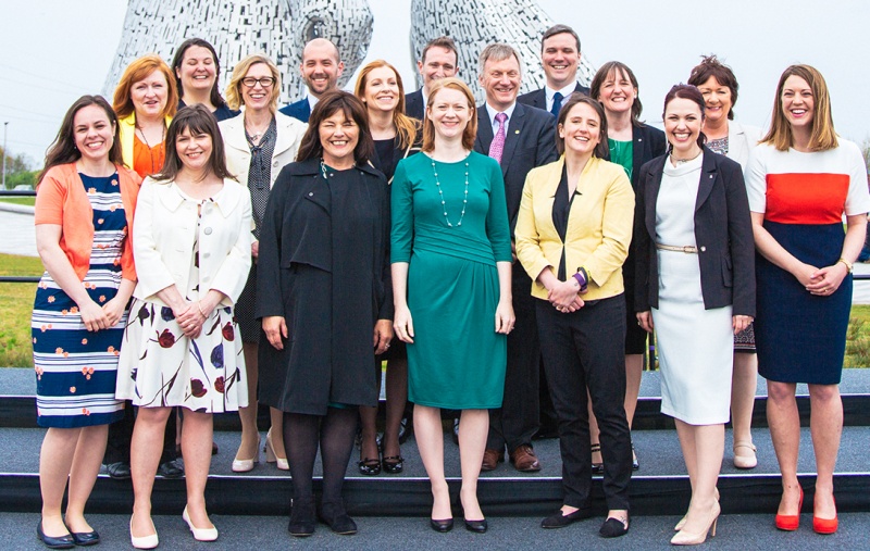 Newly elected MSPs in front of the Kelpies