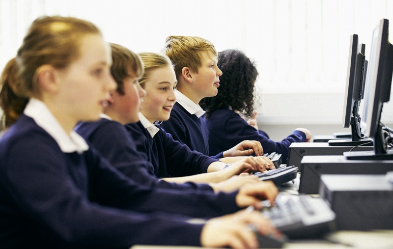 Children using computers in school