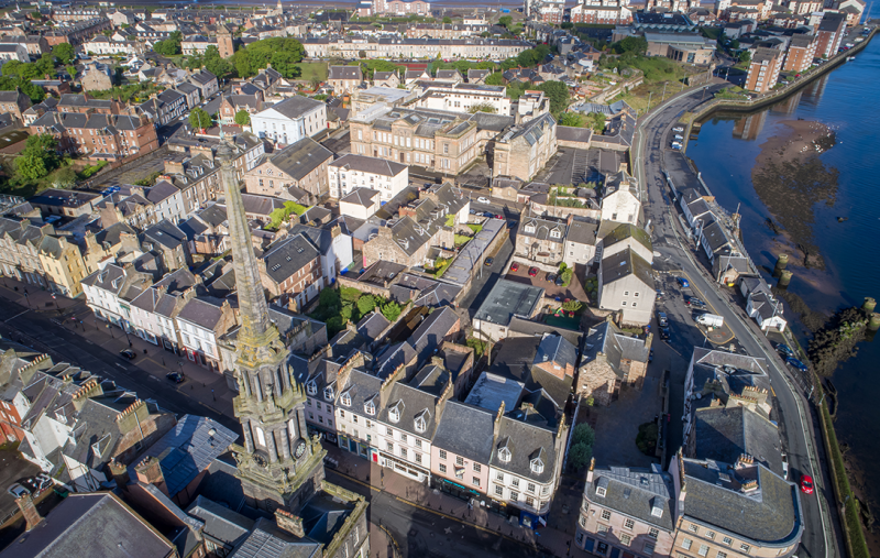 Drone shot of Ayr town centre