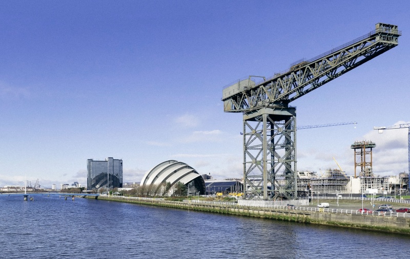 Finnieston Crane and Armadillo by Glasgow's River Clyde