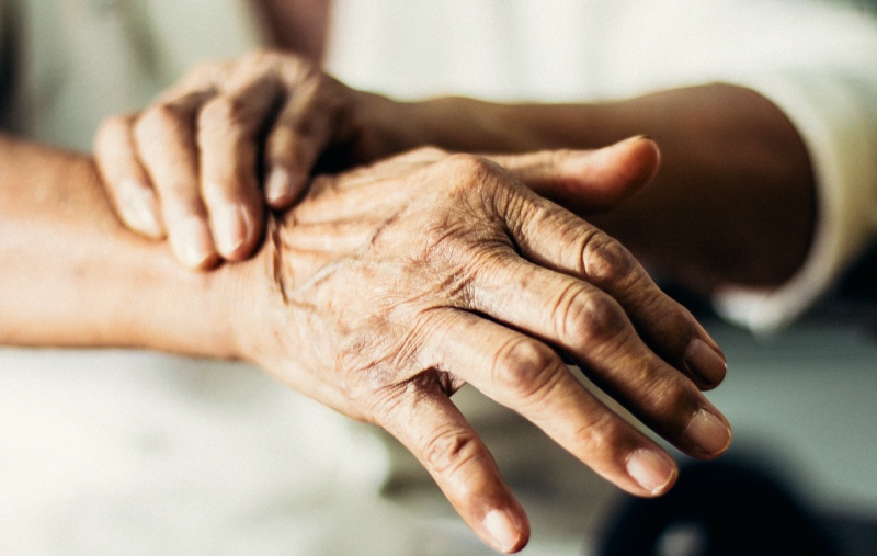 Close up of an elderly woman's hands