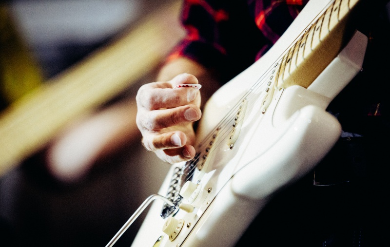Musician playing electric guitar