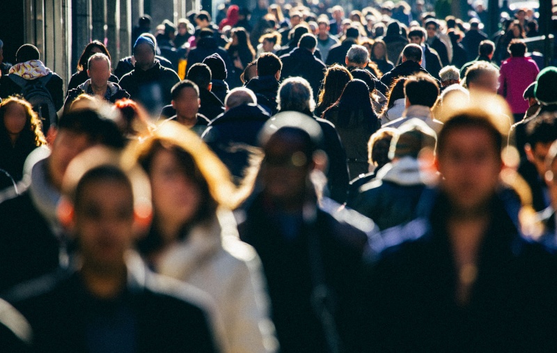 People walking down a city street