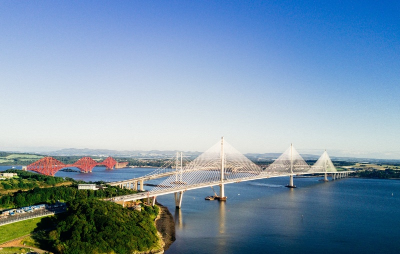 Queensferry Crossing with the Forth Road Bridge and the Forth Bridge in the background