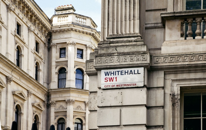 A street sign for WHITEHALL, SW1, CITY OF WESTMINSTER