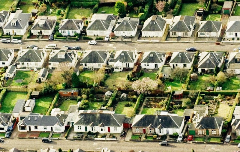 A row of houses viewed from the air