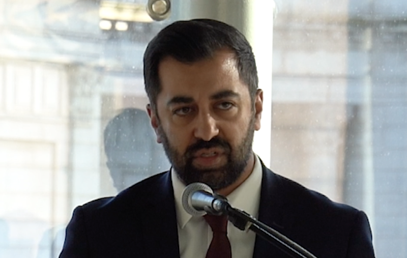 Humza Yousaf delivering a speech